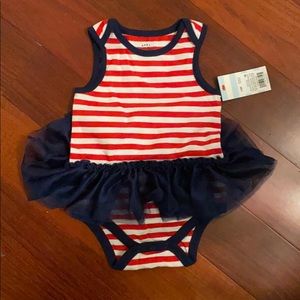 Red, white, and blue onesie with tutu